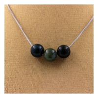 Steine Und Mineralien. Halskette 3 Perlen Moosachat 8 Mm Kette Aus Edelstahl