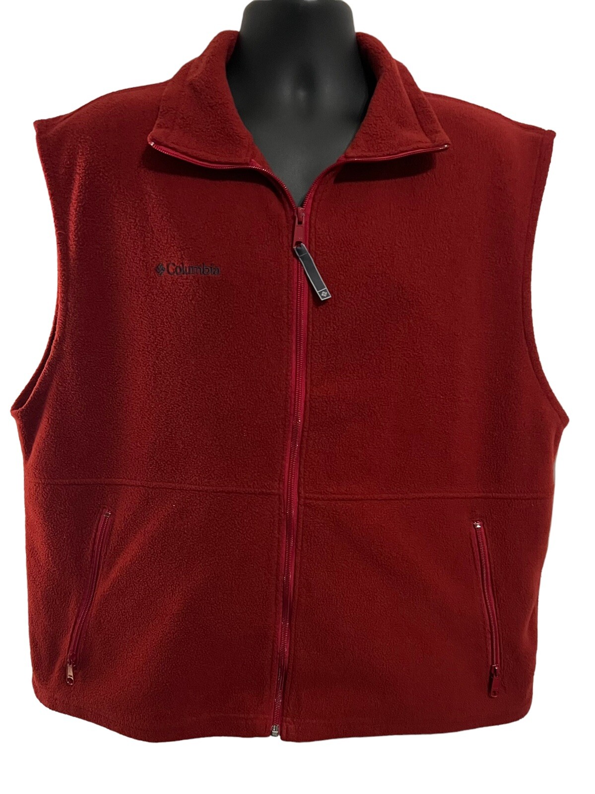 Columbia Men's Size XLarge Full Zip Fleece Vest Maroon Zipped Pockets