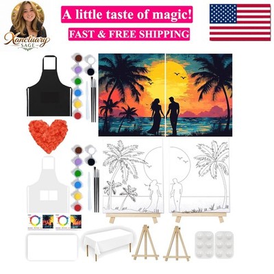 2 Pack Sip and Paint Kit for Adults Couples Painting Kit Pre Drawn Canvas to ...