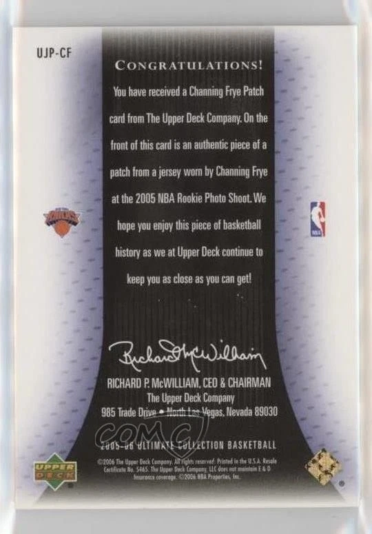 2005-06 Ultimate Collection Game Jersey Gold /20 Channing Frye Rookie Patch RC - Image 2 of 2