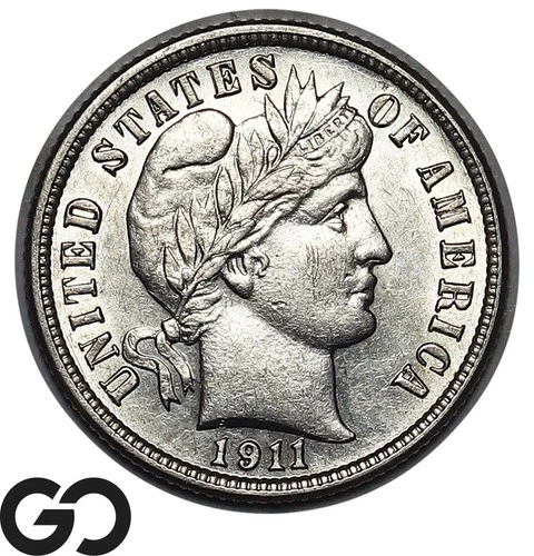 1911-S Barber Dime, Nice BU++