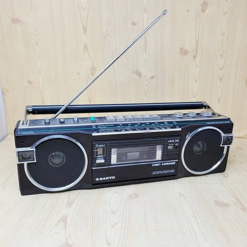 Vtg Sanyo M7770K Stereo Radio Cassette Recorder Boombox Black Retro Needs Repair