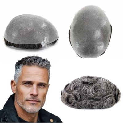 Mens Toupee Human Hair Replacement System 0.08mm Thin Skin Unit Hairpieces #340