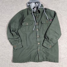 DICKIES JACKET Quilt Lined Hoody Work Wear Zip/Snap Front Men LARGE GREEN