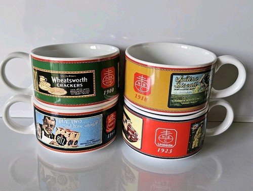 4 Vintage Nabisco Soup Chili Chowder Mugs Bowls Ritz Wheatsworth Uneeda Soup