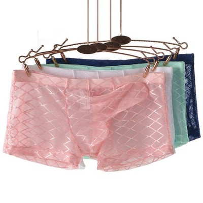 Mens Sexy Mesh Diamond Print Elephant Nose Underwear Underpant Boxer Shorts