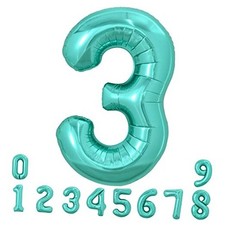 40 Inch Large Teal Blue Number Balloons, Giant Jumbo Helium Foil Number 3