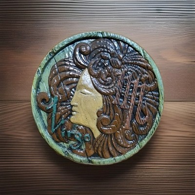 VTG 70'S ZODIAC Sign VIRGO 3D Wall Plaque 10'' Round CHALKWARE