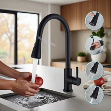 Kitchen Sink Faucet 1/2 Pull Down/Out Sprayer Swivel Single Handle Mixer Taps