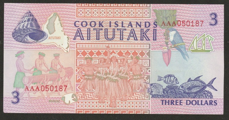 1992 COOK ISLANDS 3 DOLLAR NOTE UNC N0TE