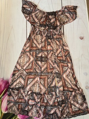 Boot Barn SHYANNE WOMEN'S OFF THE SHOULDER RUFFLE MIDI DRESS Size Large  Brown | eBay