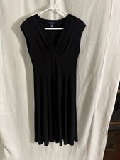 Chaps Midi Dress Womens Medium Black LBD Babydoll Capsule Minimalist Stretch