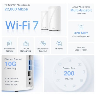 TP-Link - Deco BE85 Wi-Fi 7 BE22000 Tri-Band Whole Home Multi