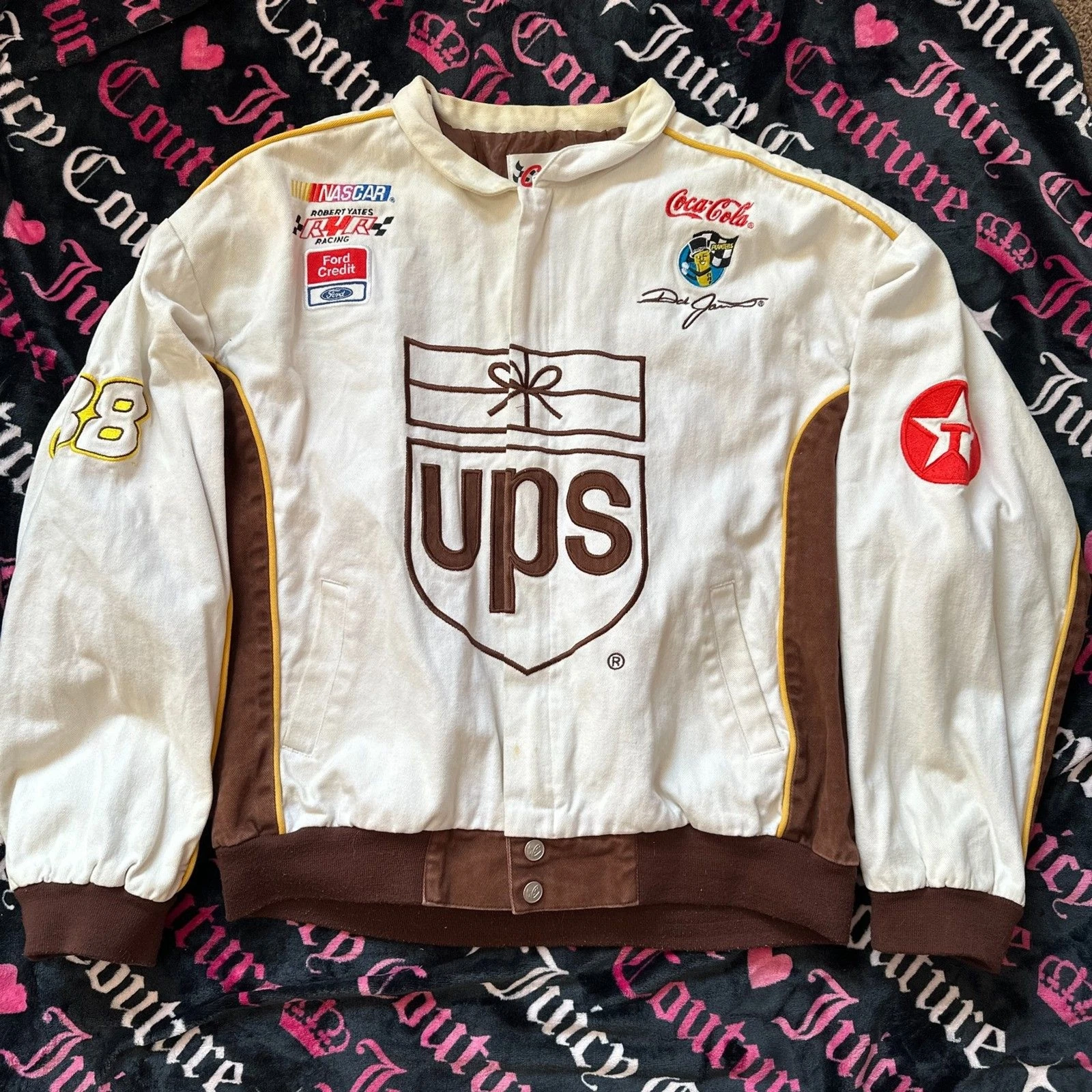Vintage Chase Authentics ups nascar Racing Jacket Off White Brown image 1