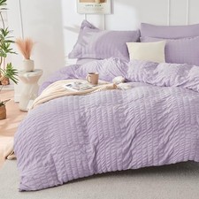 Lavender Duvet Cover Full Size, Ultra Soft 3-Piece Seersucker Duvet Cover Set