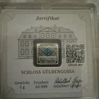 Geiger 1g .999 Silver Bar Schloss Güldengossa Sealed Assay Card/COA