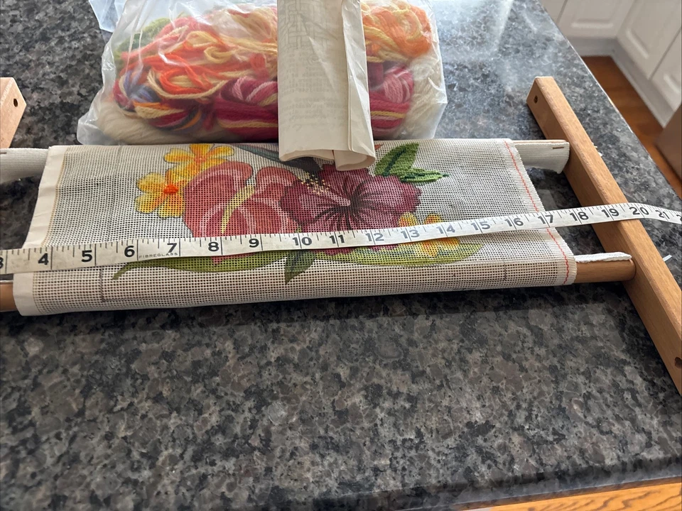 Wooden Tapestry Scroll Embroidery Frame Cross Stitch Adjustable Persian Wool Kit - Image 3 of 4