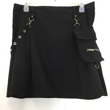 Black Goth Emo Punk Mini Skirt Detachable Belt Strap Zip Pouch Metal Y2K XL
