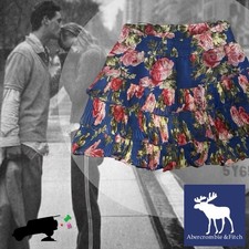 Abercrombie Fitch Mini Swing Skirt Blue Floral Design Mtl. Logo Women s Size M