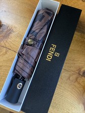 FENDI Automatic Umbrella Logo Black Bronze New with Box Authentic