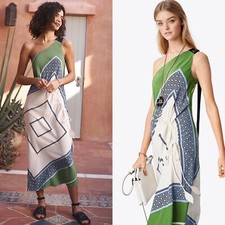 Tory burch sloane light chambray octagon square scarf silk dress Sz 0 $800