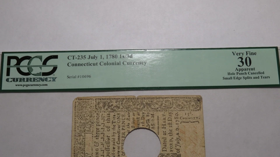 1780 1 Shilling 6 Pence Connecticut CT Colonial Currency Note Bill PCGS VF30 - Image 3 of 4