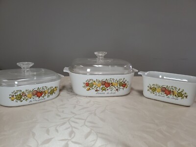 RARE Vintage Corning Ware Spice Of Life Casserole Dishes w/ Lids Set | 5 Pc Set