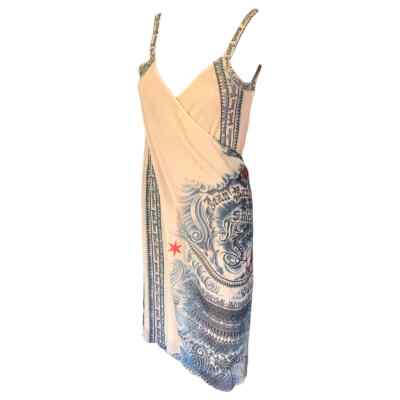 jean paul gaultier tattoo mini dress Jean Paul Gaultier Sailor Tattoo Printed Tulle Mini Dress in Natural