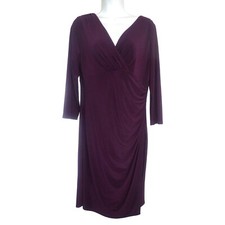 Lauren Ralph Lauren Purple 3/4 Sleeve Draped V-Neck Dress 12 Classic Party