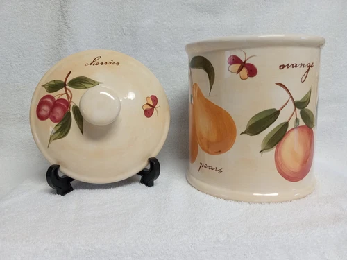 Pier 1 Kitchen Canister 9.5" Large PROVENCE Apple Orange Pear Raspberry Cherry--