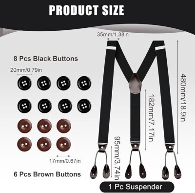 Men Button End Braces for Trousers, Y-Back Men Braces with 8Pcs Black ...