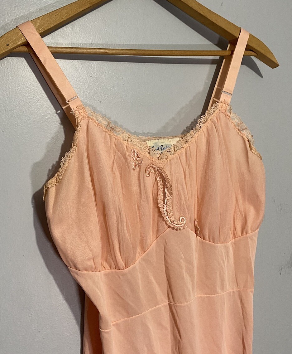 Vintage 50s Carol Brent Slip Dress Chiffon Lace Floral Small Fairy Wicked Glinda