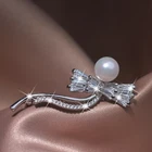 18k white gold gp made with Swarovski crystal bow tie pearl hair clip SMALL S