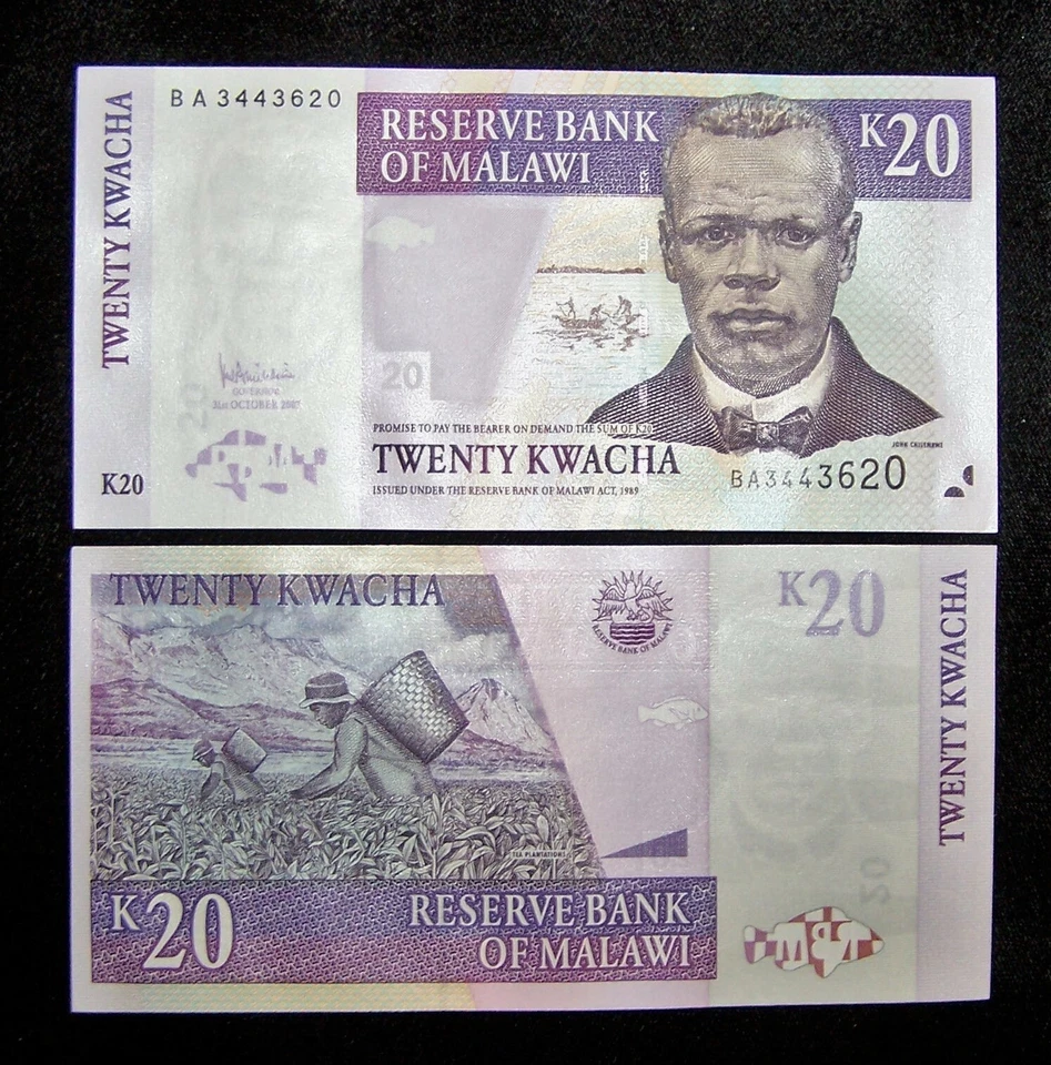 PAQUETE DE BILLETES 100 PIEZAS X MALAWI 20 KWACHA 2007 P 52 AUNC Foto 2 de 2