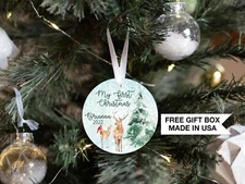 Personalized First Christmas Deer / Snow | Baby's 1st Christmas Ornament