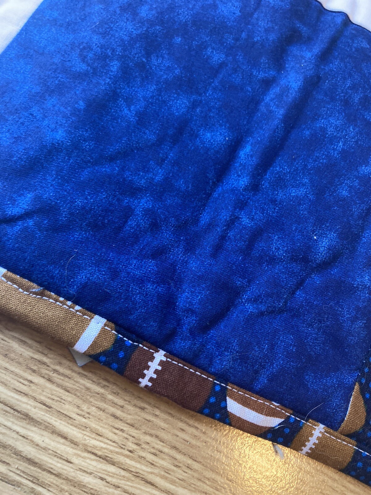 Handmade Baby/Lap Quilt Handstitched Love Sews Blue & Broken Football