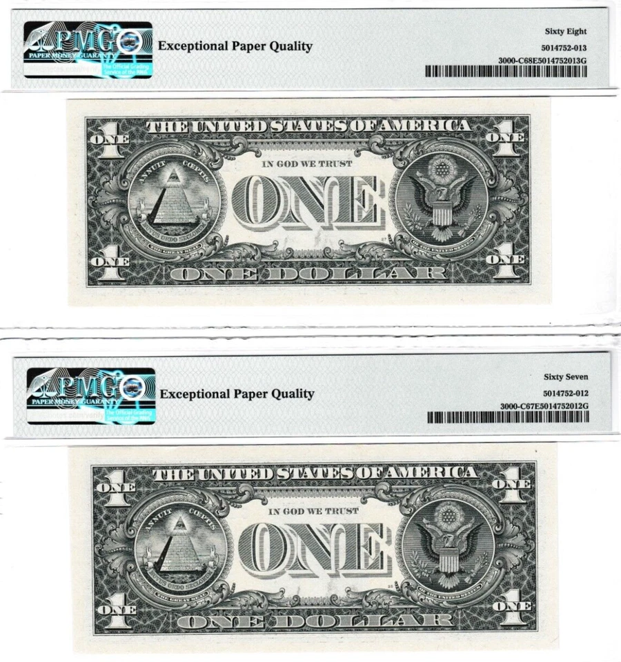 2009  $1  Federal Reserve Notes RADAR & Repeater S/N  16711761 - 16711671 PMG 68 - Image 3 of 3