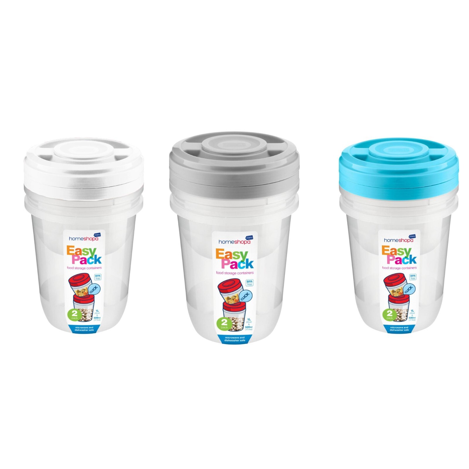 Food Storage Containers Round Screw Lid Plastic Box Set Kitchen Smart 3X 1L+0.5L