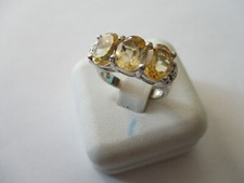 Gorgeous 3 stone sterling silver ring with Citrineand CZ solid silver 925 size 6