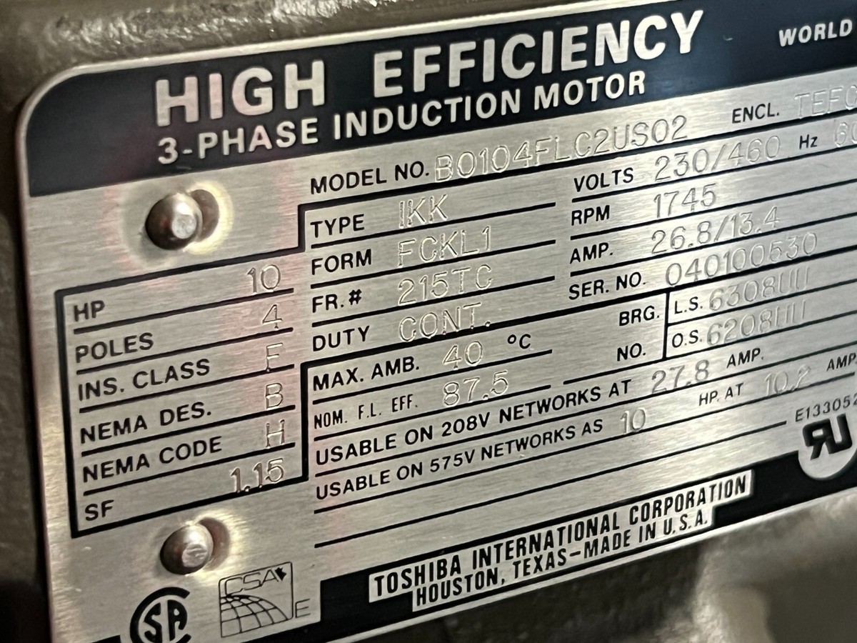 👀NEW TOSHIBA 10 HP HIGH EFFICIENCY INDUCTION MOTOR 1745 RPM 👀NEW TOSHIBA 10 HP HIGH EFFICIENCY INDUCTION MOTOR 1745 RPM