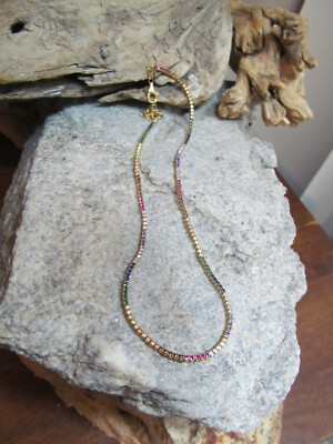 Vintag Gold Plated 925 Sterling Silver Multi Color Prong Set CZ Crystal Necklace