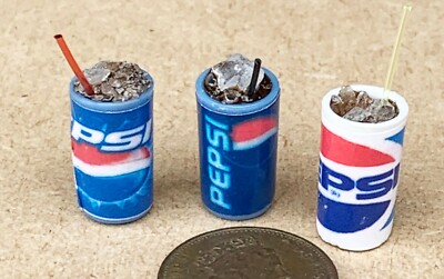 Puppenhaus 3 Getränke mit Eis & Stroh Maßstab 1:12 Miniatur Pepsi Set A tumdee