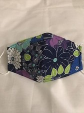 Blue Multicolor Floral Face Mask, Three Layers, Handmade Washable