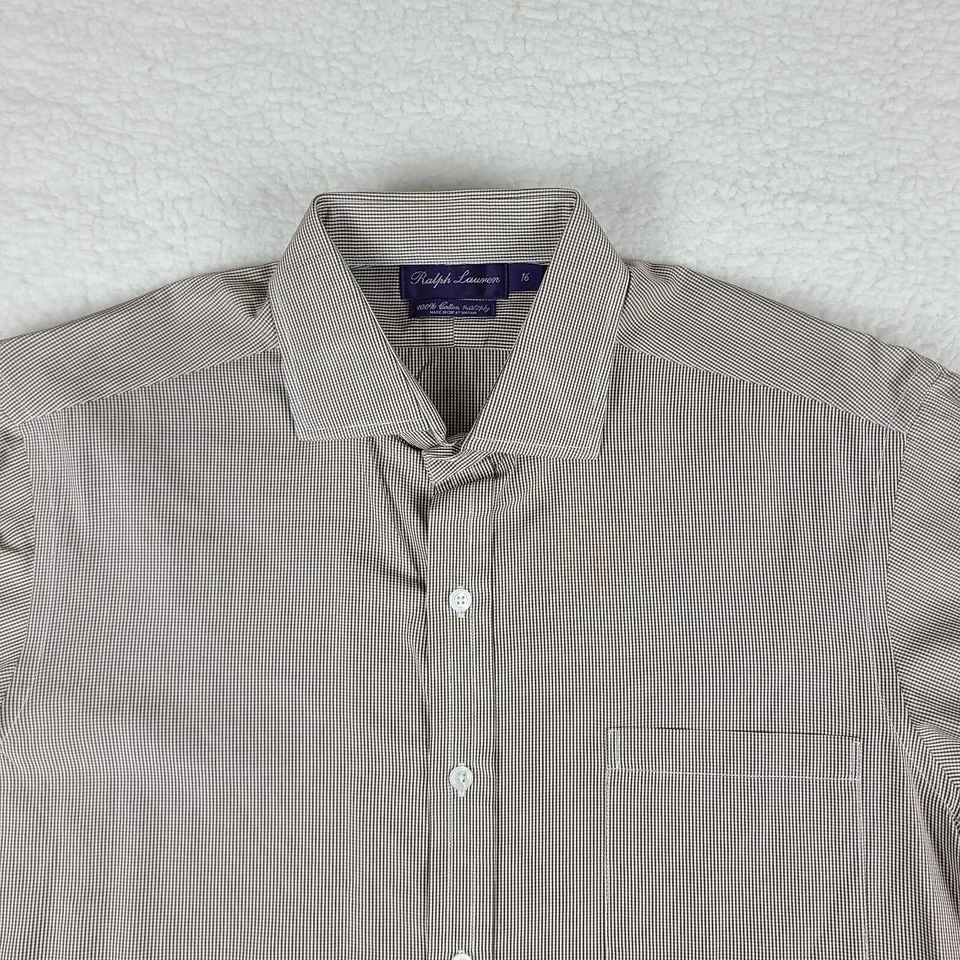 Purple Label Ralph Lauren Dress Shirt Mens 16 34/35 Brown 140 2 Ply Button Up - Image 3 of 4