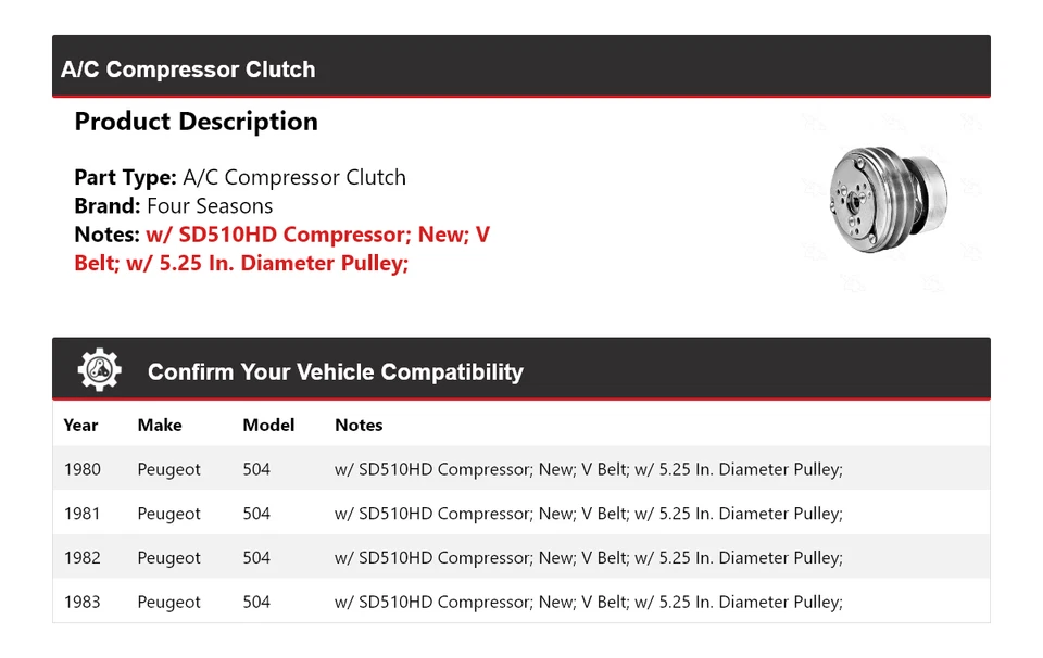 Embrague compresor aire acondicionado peugeot 504 1980-1983 4 estaciones 1981 1982 Foto 2 de 4