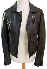 Stunning Black Leather Biker Jacket From Weekend By John Lewis Size Xs