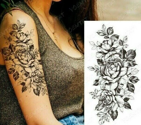 Sexy Flowers for Chest, Half Sleeve Temporary Tattoo Fake Women Arm Leg Thigh