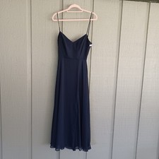 After Six Chiffon Bridesmaid Dress Size 4 In Midnight  Slit Sleeveless Tie Back