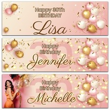 Personalised birthday banner rose gold pink party star photo balloon decoration