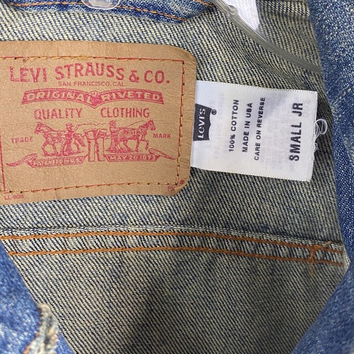Levi Denim Vest Graphic Open Mic Rock Band Jacket Blue Junior Size S Made In USA - Picture 3 of 8